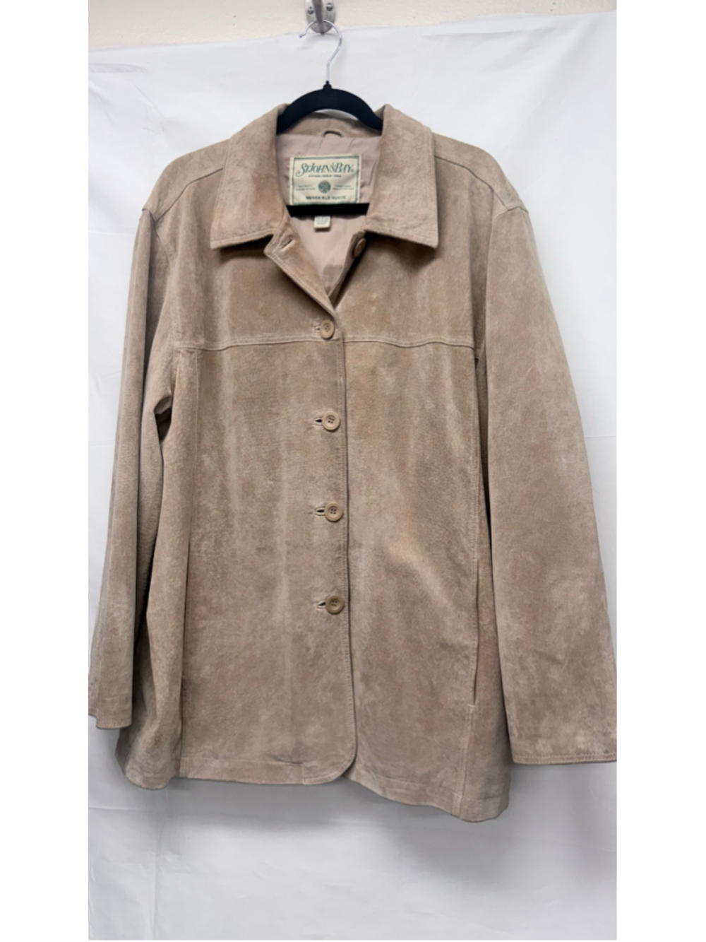 Women's Vintage St. John's Bay Suede Leather Jacket Beige XL